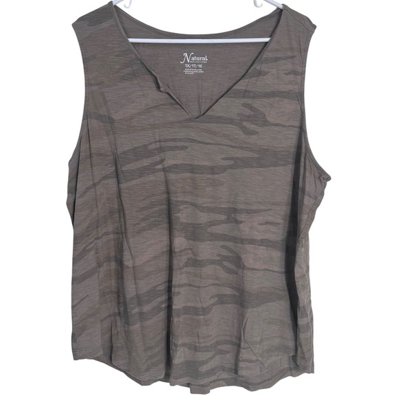 Natural Reflections Tops - Natural Reflections Earthy Camo Notched Utility V-Neck Tank Top Plus 1X Gorpcore